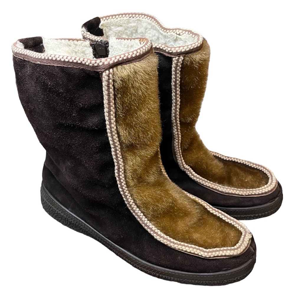 Vtg 70s Fascinator Ski Lounger Brown Fur Suede Winter Snow Boot Made In Italy